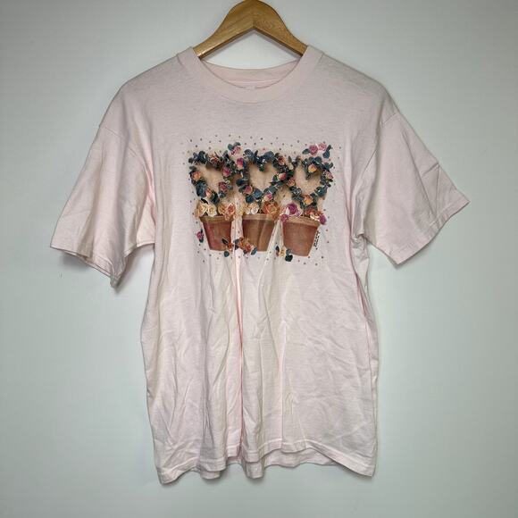 90s Vintage Flower Shirt Spring Grandma Pink T-Shirt - Picture 1 of 2